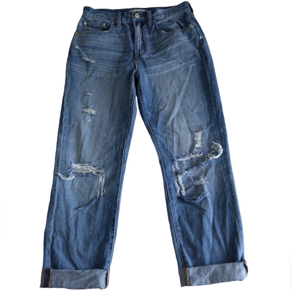 Madewell Size 28 The Perfect Vintage Jean Distressed Ripped Knee Blue Denim